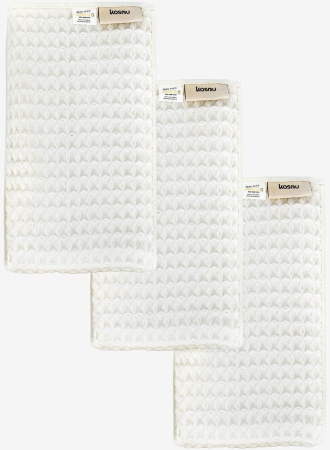 KOSMU Luxury Organic Japanese Cotton Waffle Bath Towel | Thick, Absorbent, Quick Dry Bathroom Towels for Shower, Sauna, Onsen| Hotel & Spa Quality, Gift-Ready (Shell White, Hand Towel (3 Pack)) - Image 1